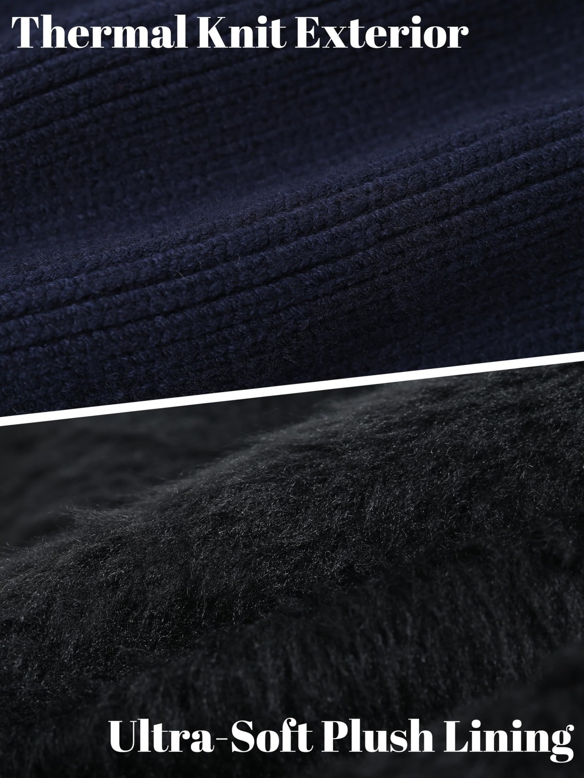 KUTTOR Winter Knit Beanie Hat Fleece Lined Warm Thermal Cap with Medium, Navy