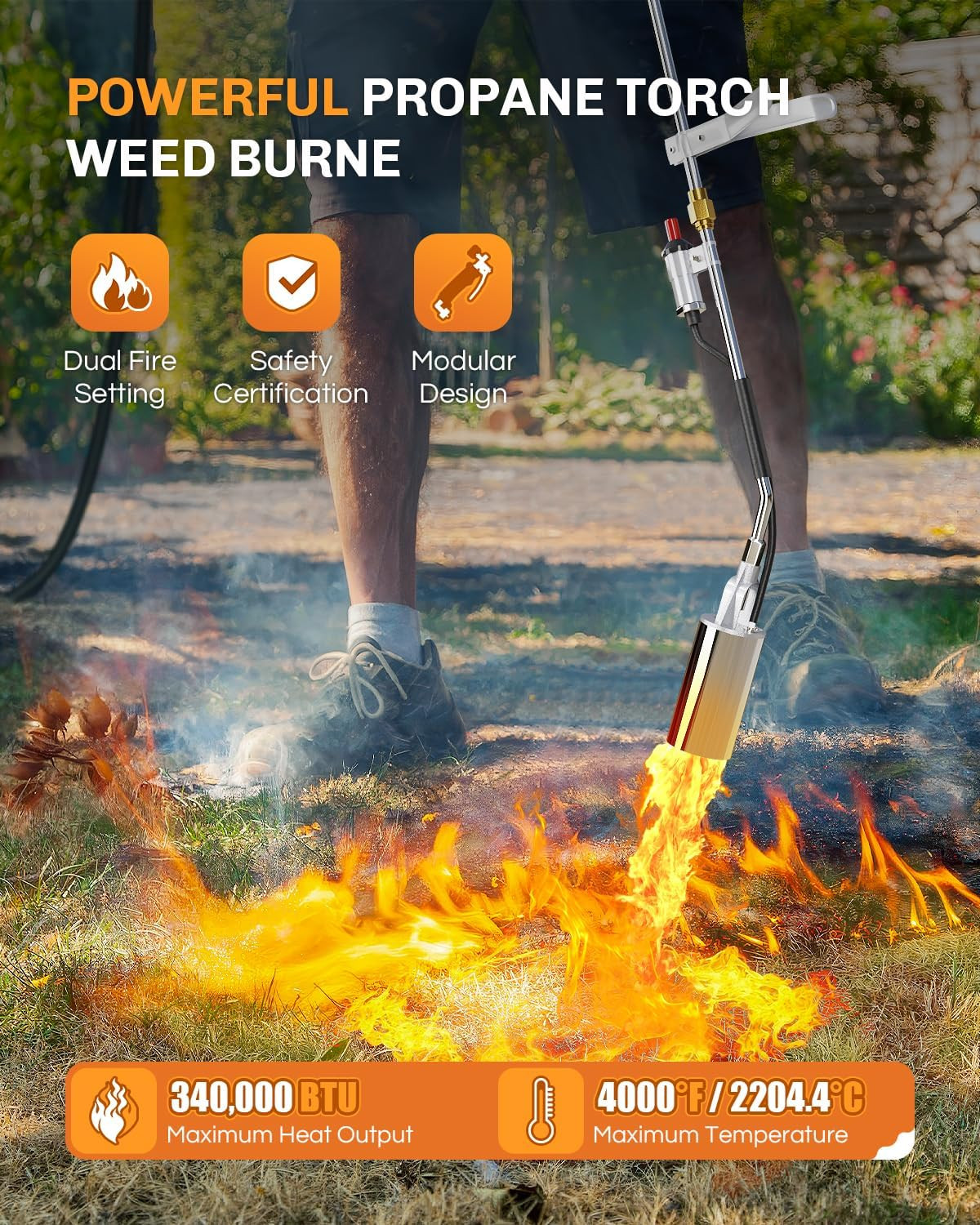 Propane Torch Weed Burner, Weed Torch 340,000 BTU Flamethrower with POL 11.5FT H