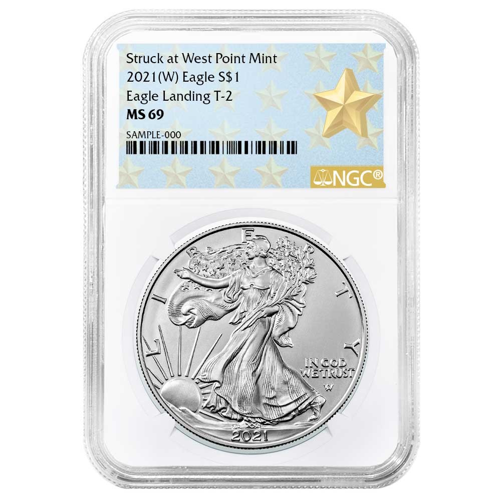 2021 (W) $1 Type 2 American Silver Eagle NGC MS69 West Point Star Label