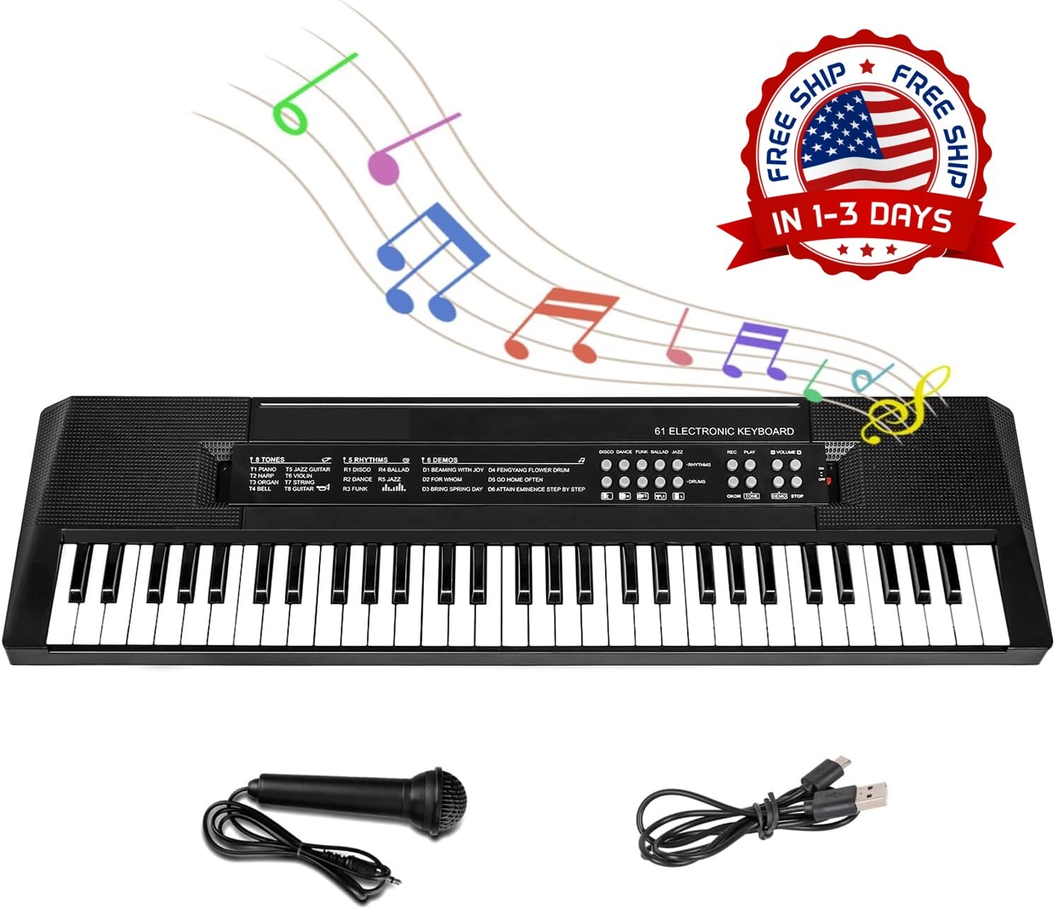 Teclado de piano musical para niños con micrófono portátil para principiantes US