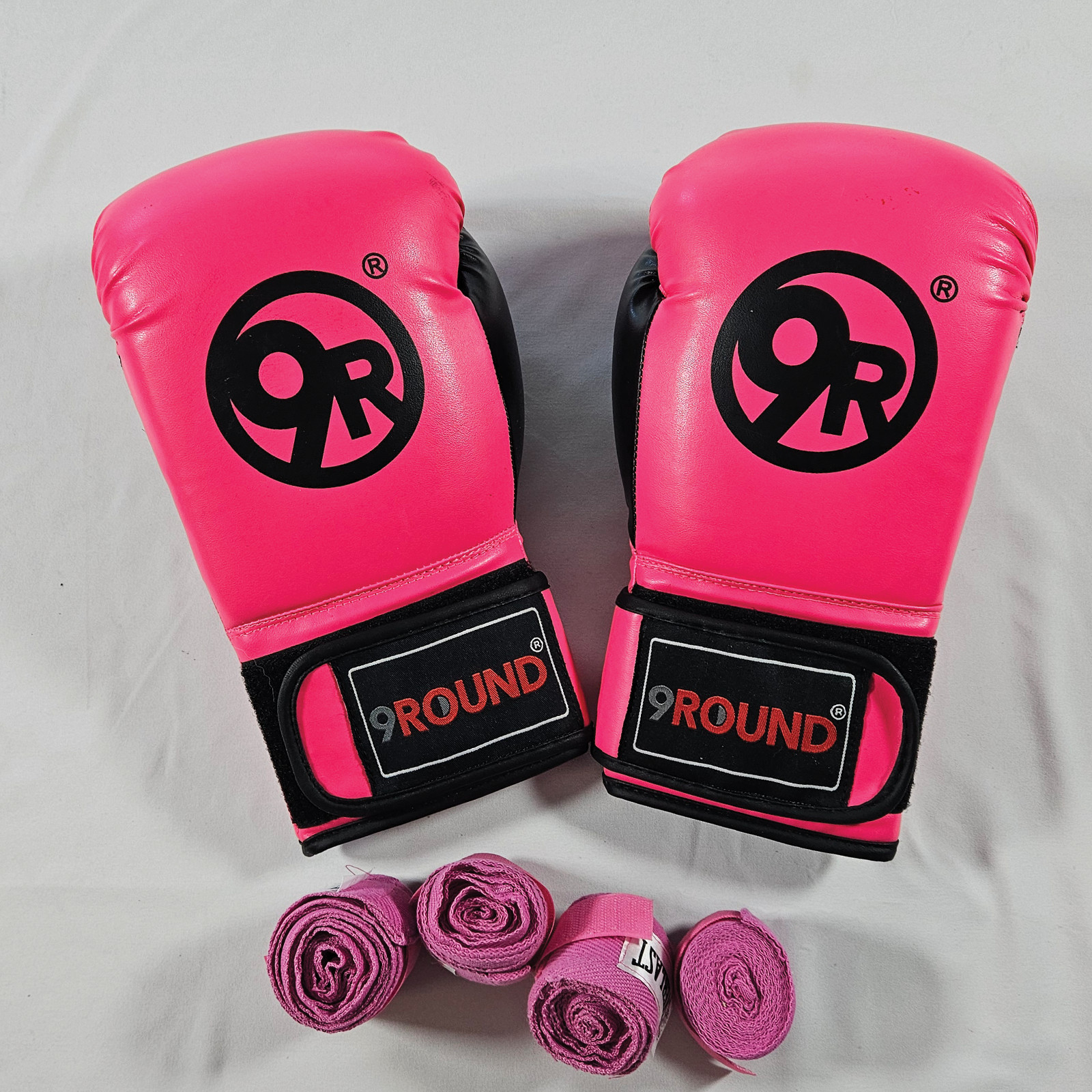9Round Pink Boxing Gloves + 4 Pink Hand Wraps Bundle VGUC Read Description