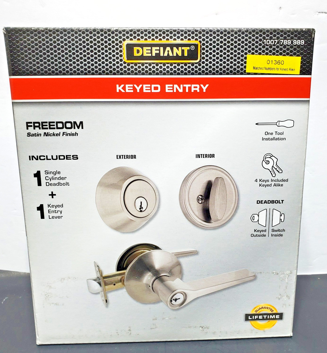 Defiant Freedom Satin Nickel Keyed Entry Door Lever & Single Cylinder Deadbolt