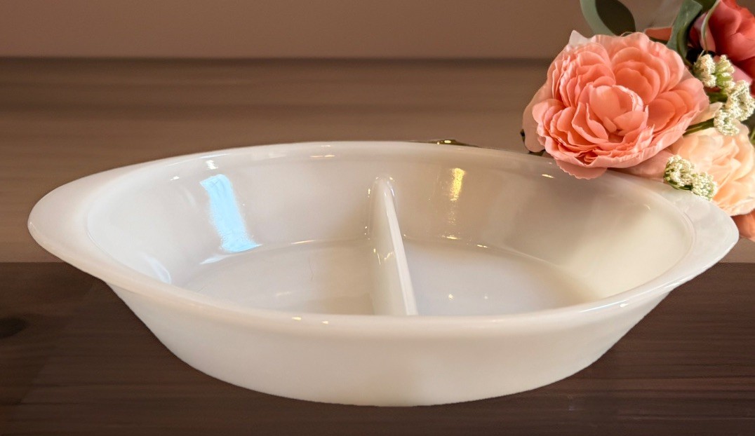 Vintage Glasbake Oval Divided Dish White Milk Glass J-2352 Made in USA