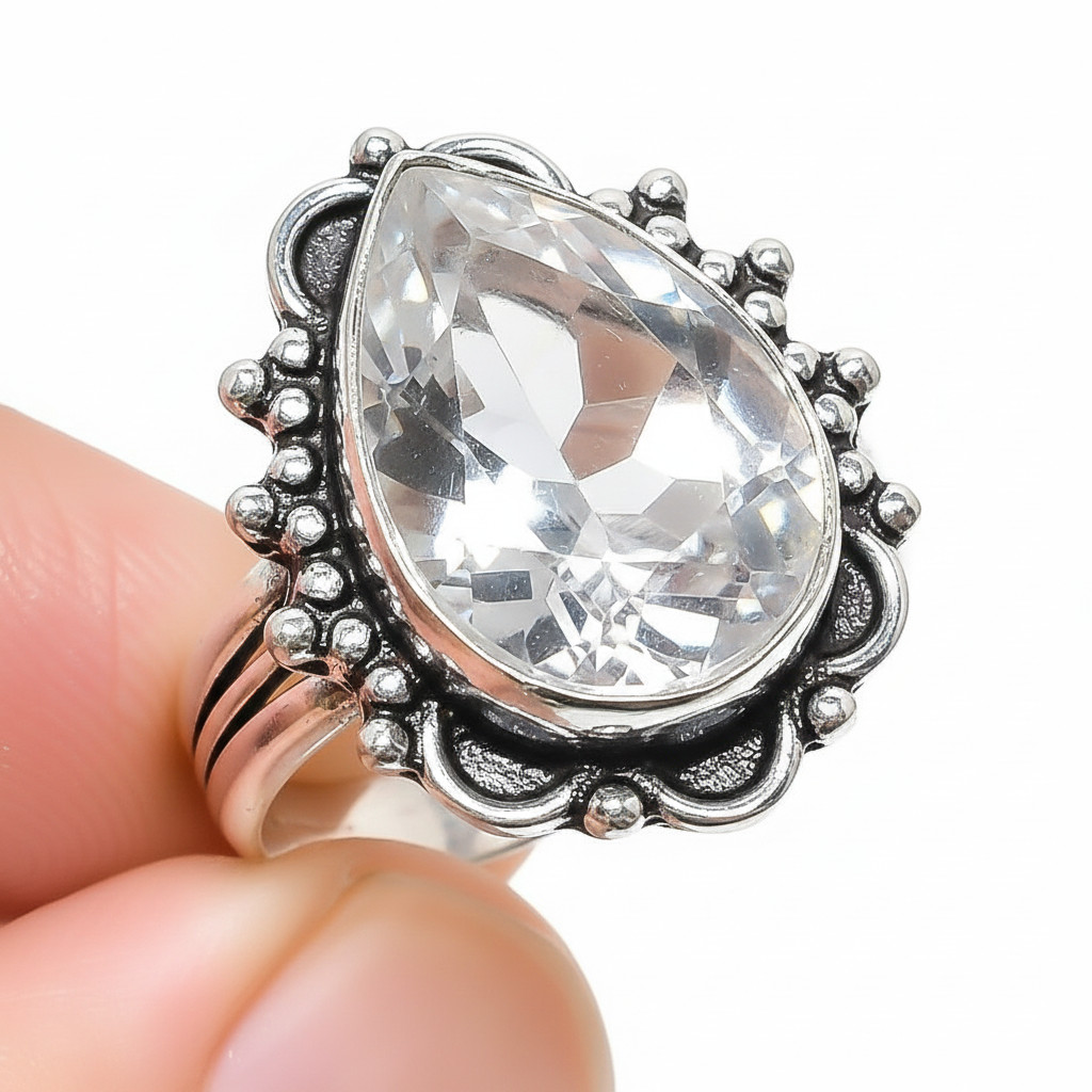 White Topaz Gemstone Handmade 925 Sterling Silver Jewelry All Size Ring For Gift
