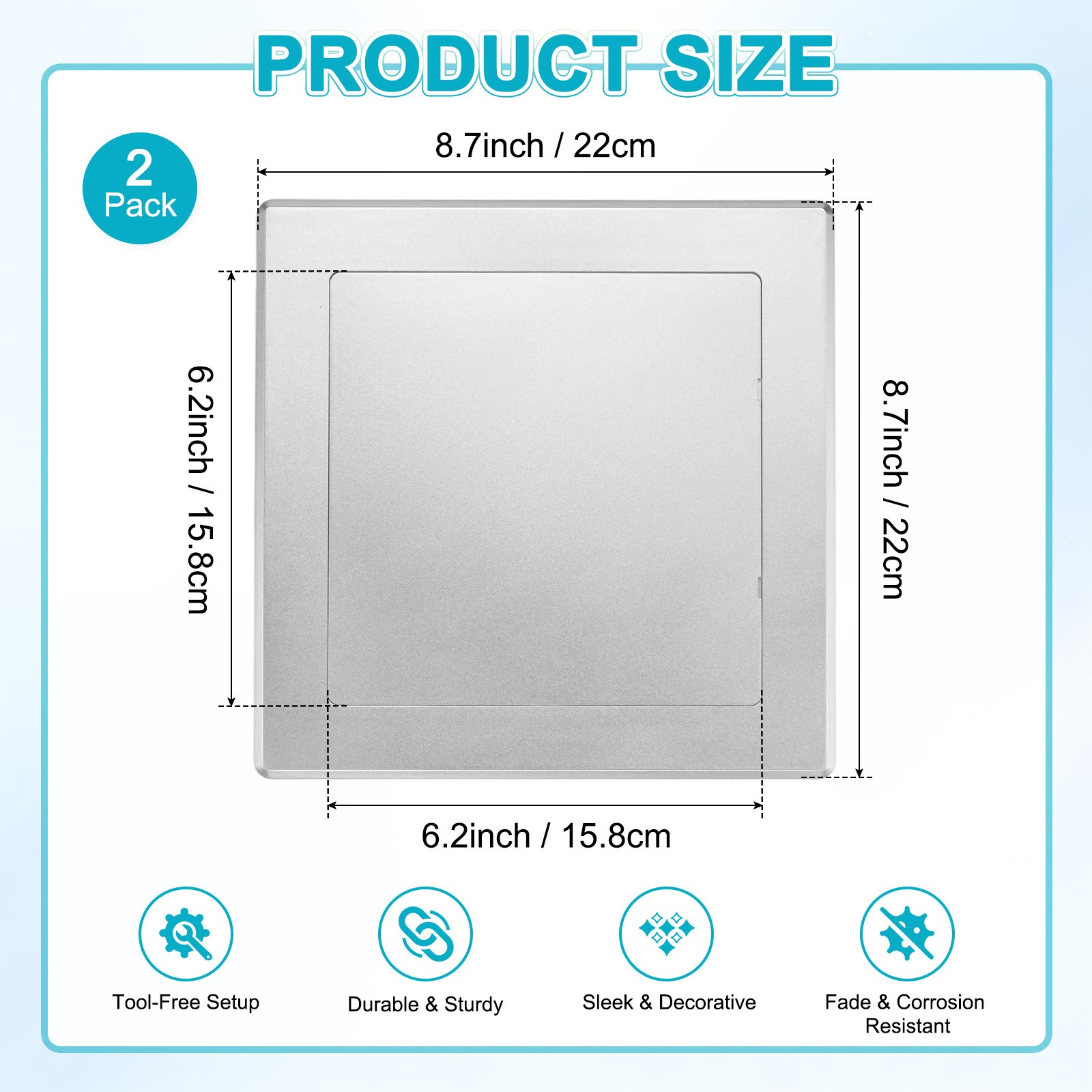 2-Pack Access Panel for Drywall, 6x6" Plastic Removable [Silver Tone, Square]