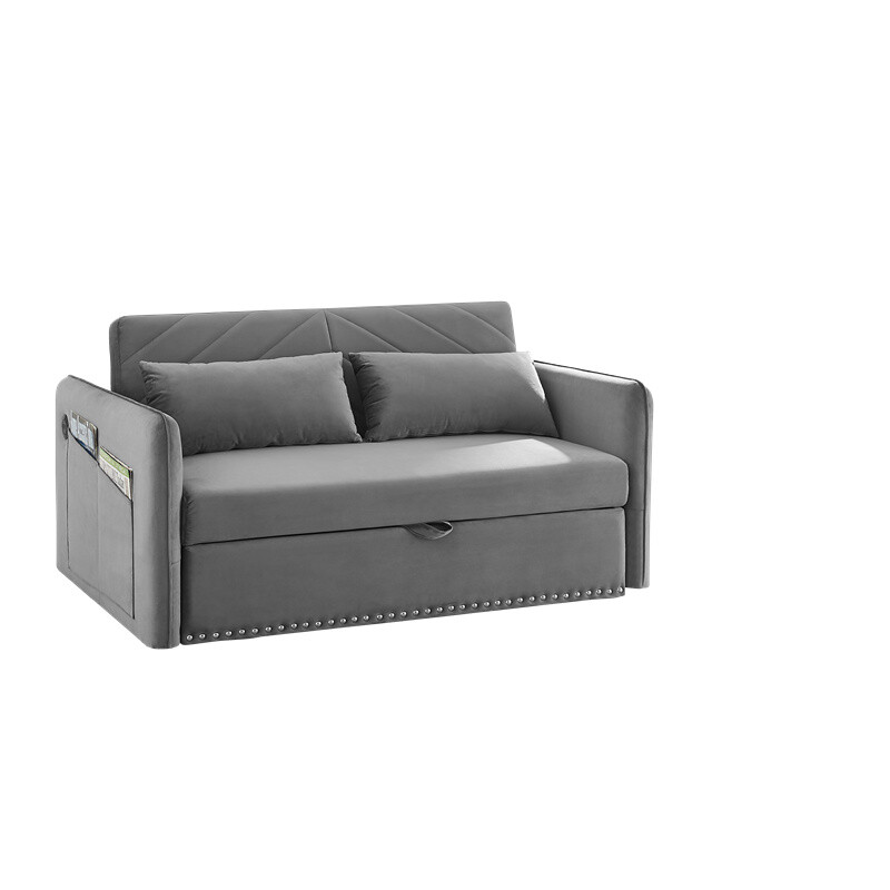 3 in 1 Convertible Sofa Bed,Gray Pull Out Sleep Sofa Bed w/USB Port & 2 Pillows