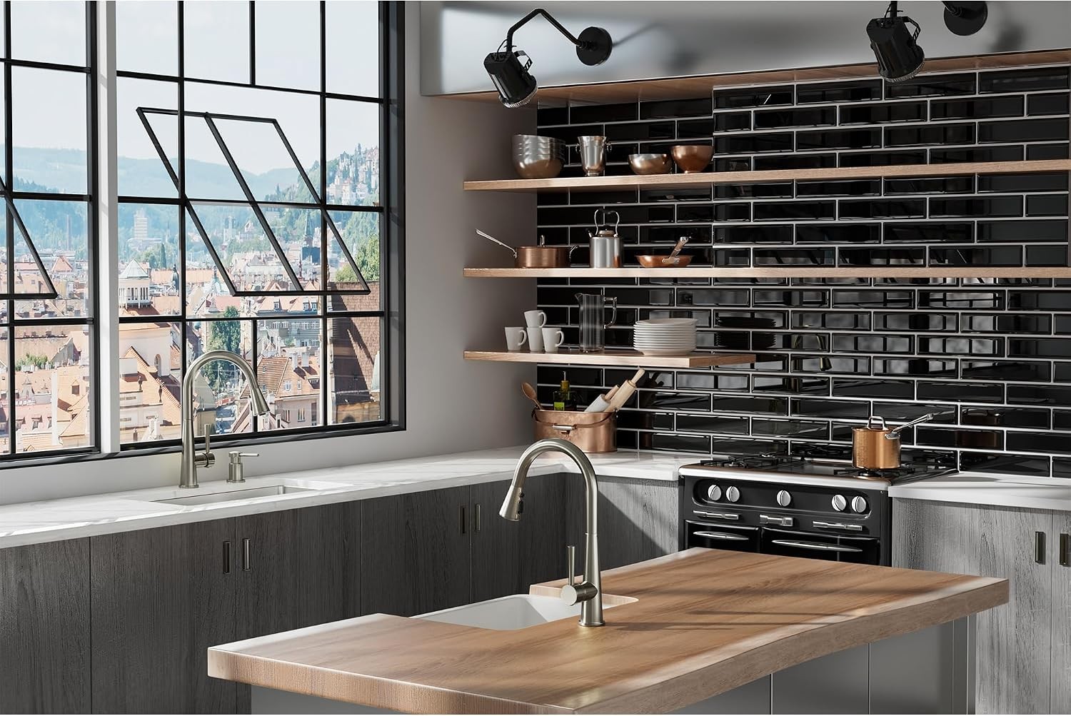 Montelux Brushed Nickel Kitchen Faucet with Pull Down Sprayer, Single Handle