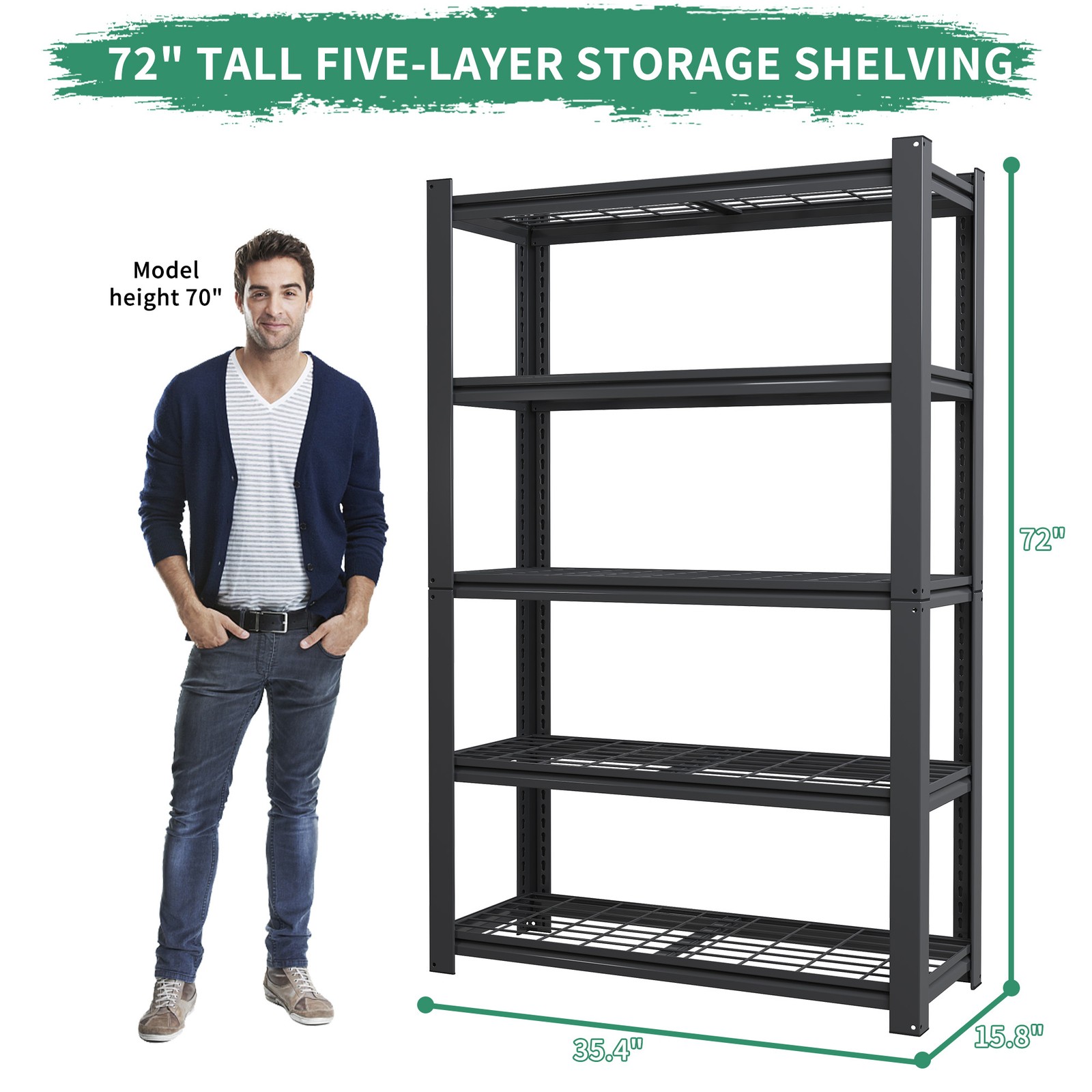5-Tier Heavy Duty Metal Mesh Shelving 2000LBS Capacity Adjustable Storage Rack