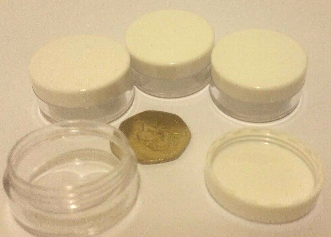 10ml Storage Pots white lid and clear base nail art, small beads glitter jar jfw