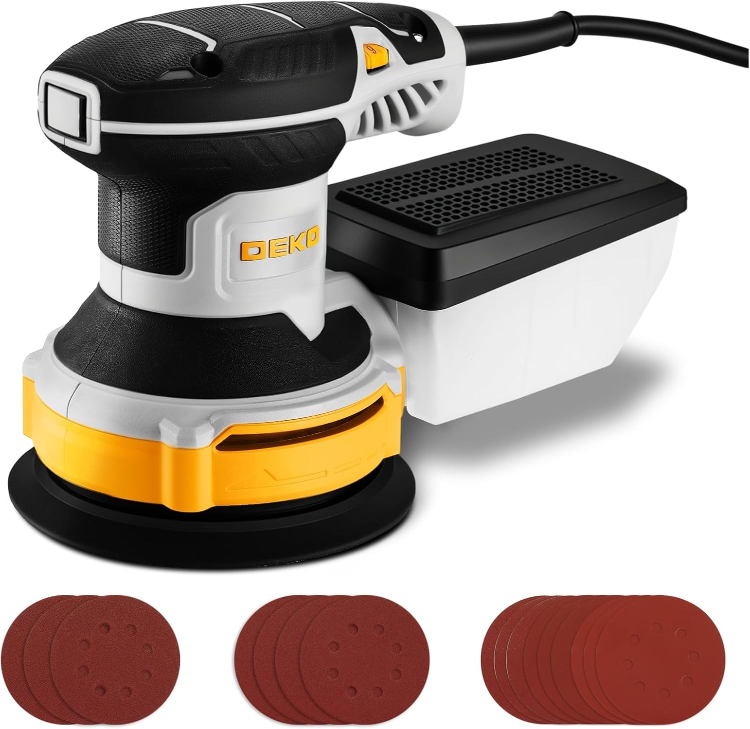 Sander Corded Hand Sander: 5" Random Orbital Sander with Dust Box, 6 Var