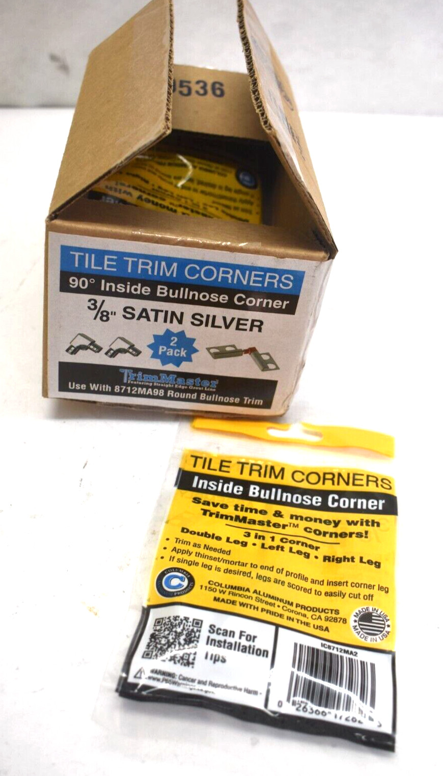 Trim Master IC8712BW2 Tile Trim Corners Bullnose Inside 3/8" Satin Silver x 20