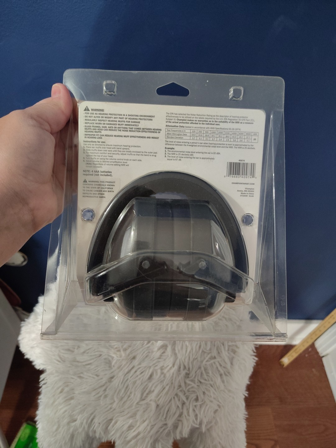 NEW! Champion #40974 Electronic Ear Muffs Black Noise Reduction Rating 25 DB