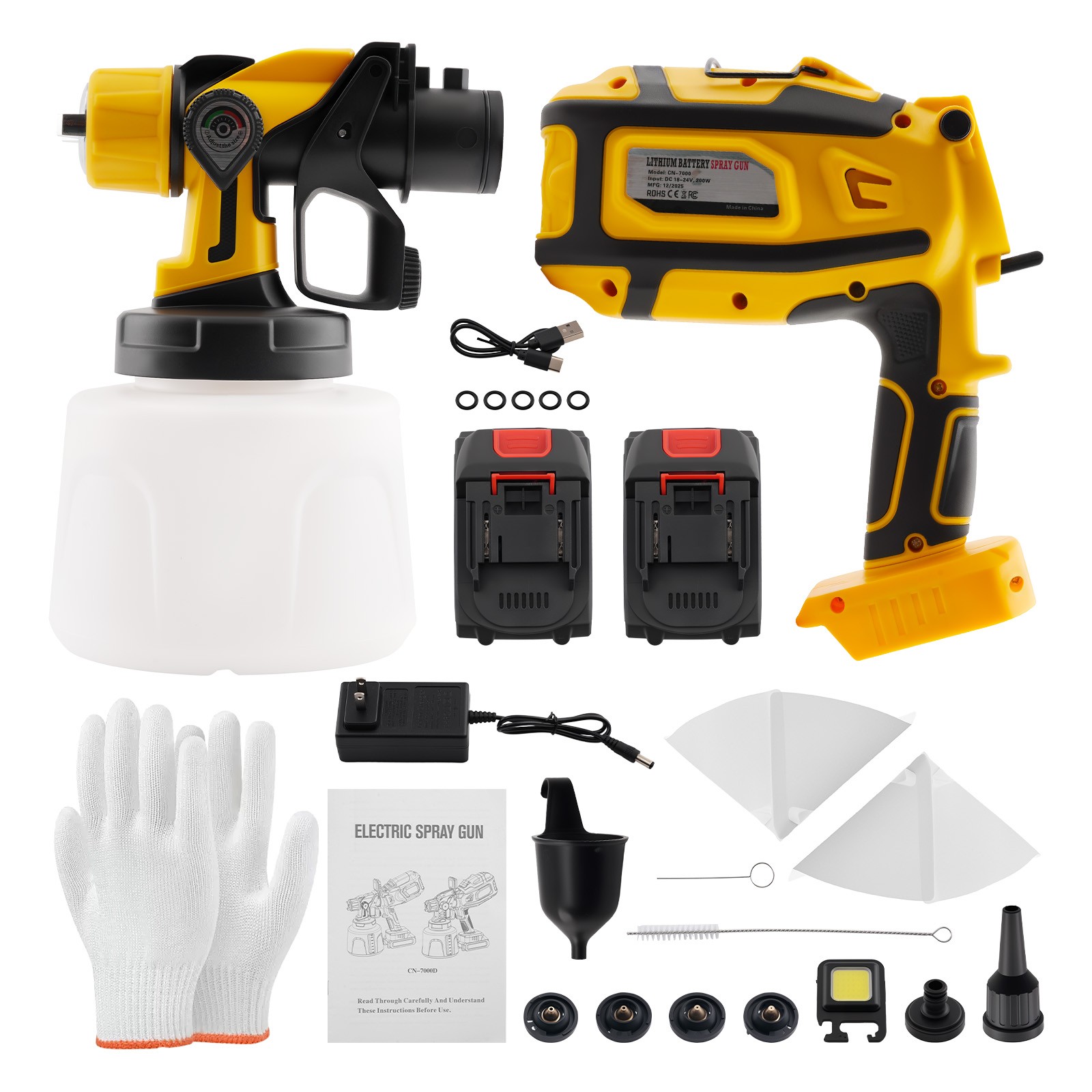 Electric Handheld Paint Sprayer 200W HVLP 1400ML 5 Nozzles LED Light Complete