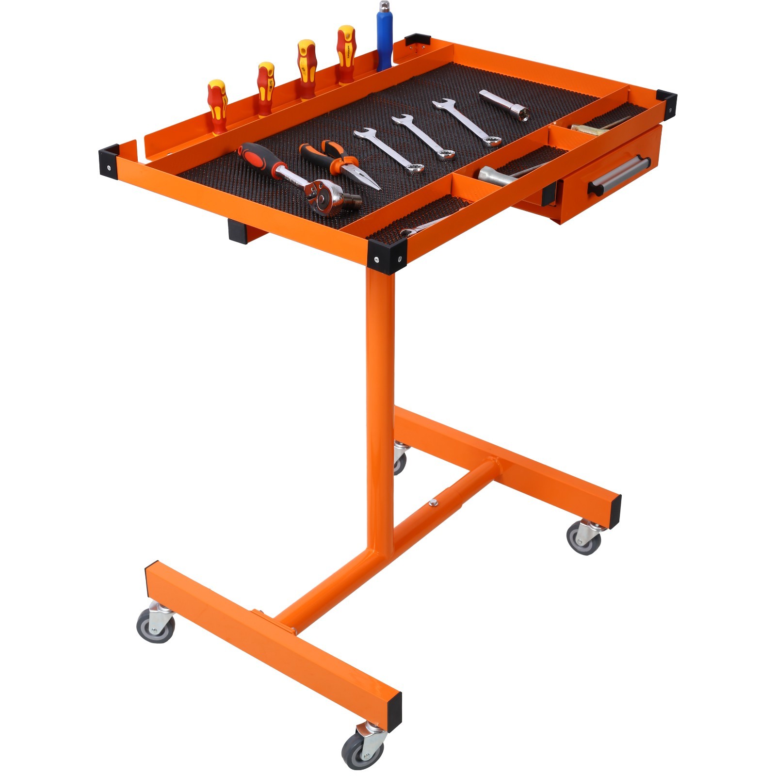Portable Adjustable Garage Table 220lb Cap Orange Steel Drawer Casters