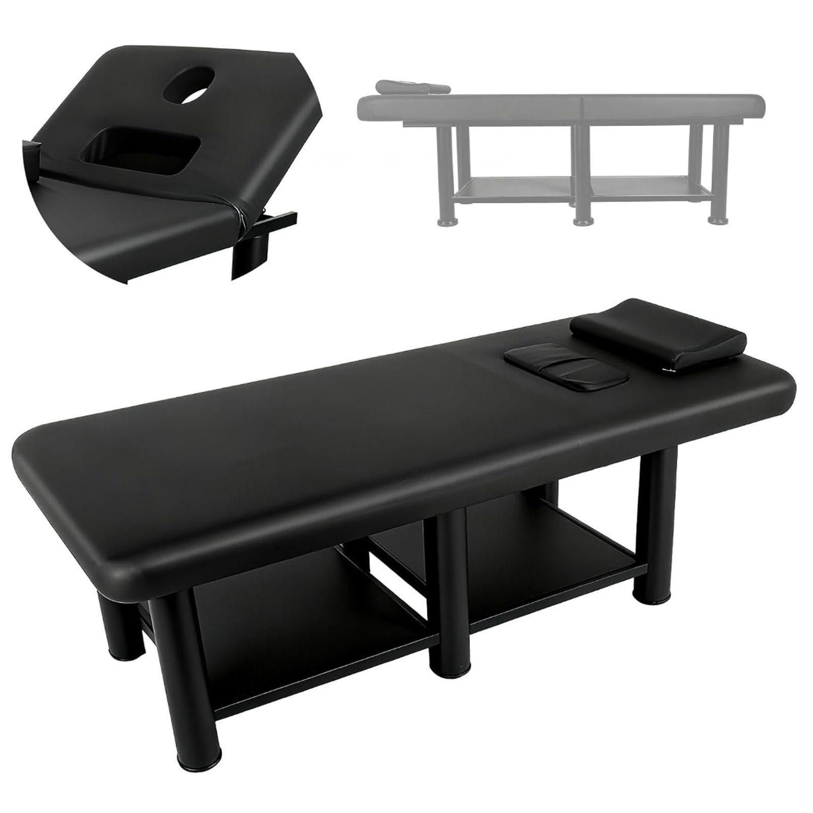 1150LBS Black Stationary Massage Bed PU Leather Spa Facial Bed for Lash