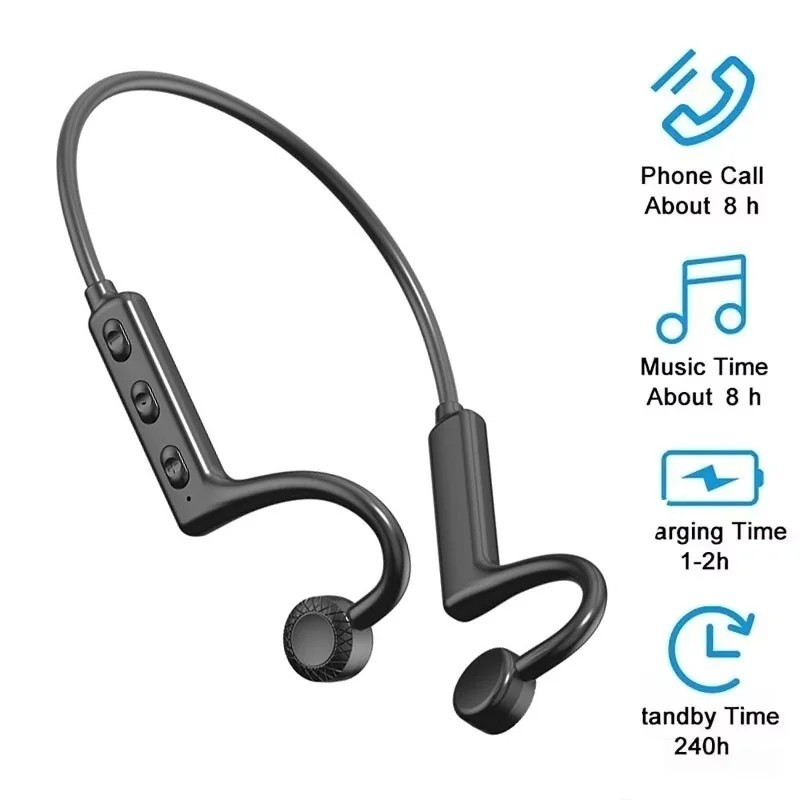 Wireless Bluetooth Bone Conduction Earphones Sports Neckband Headset Mic TWS