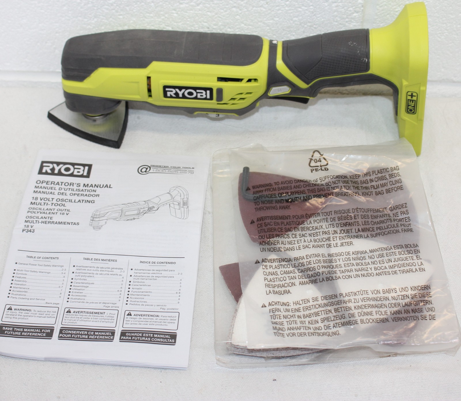 RYOBI P343B ONE+ 18V Cordless Oscillating Multi-Tool TOOL ONLY w/ Sanding discs