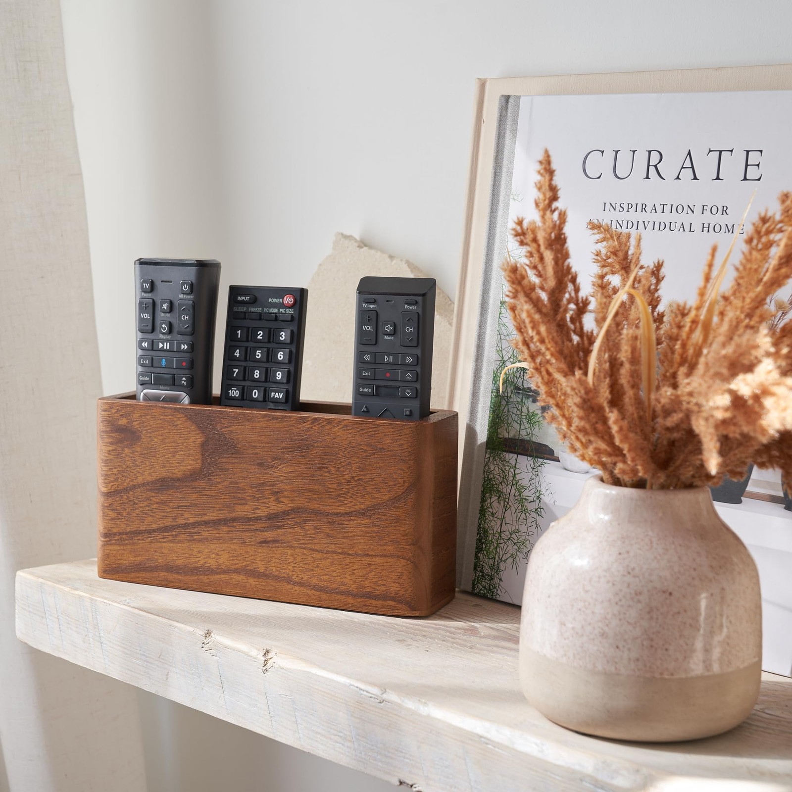 Premium Wooden Remote Control Holder - Easy Install Adhesive Wall Mount Caddy...