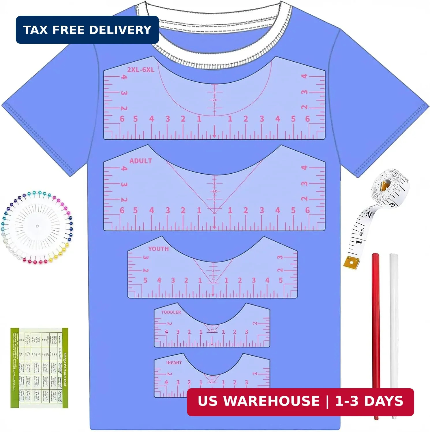 5Pack Tshirt Ruler Guide for Vinyl Alignment, T Shirt Rulers to Center Designs,