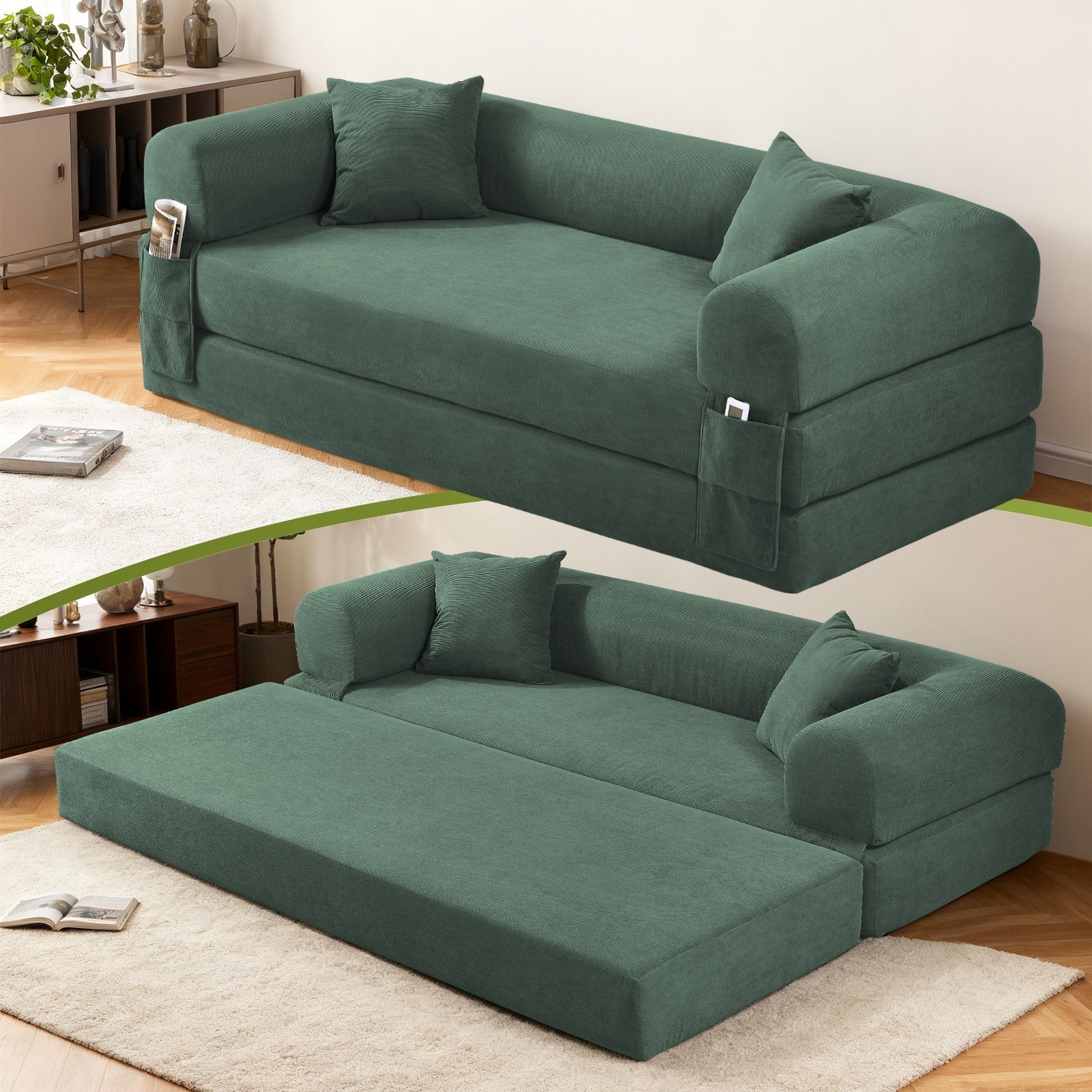 80" Queen Convertible Sofa Bed, No Assembly Modern Boneless Couch Sofa in Box