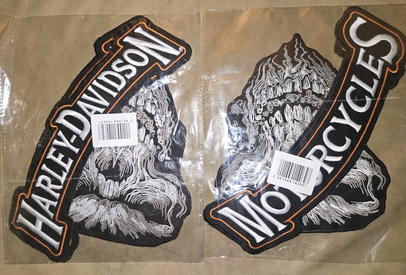 2 NEW IN PKG~BIG Embroidered Harley-Davidson Skull Patch/Motorcycles Skull Patch