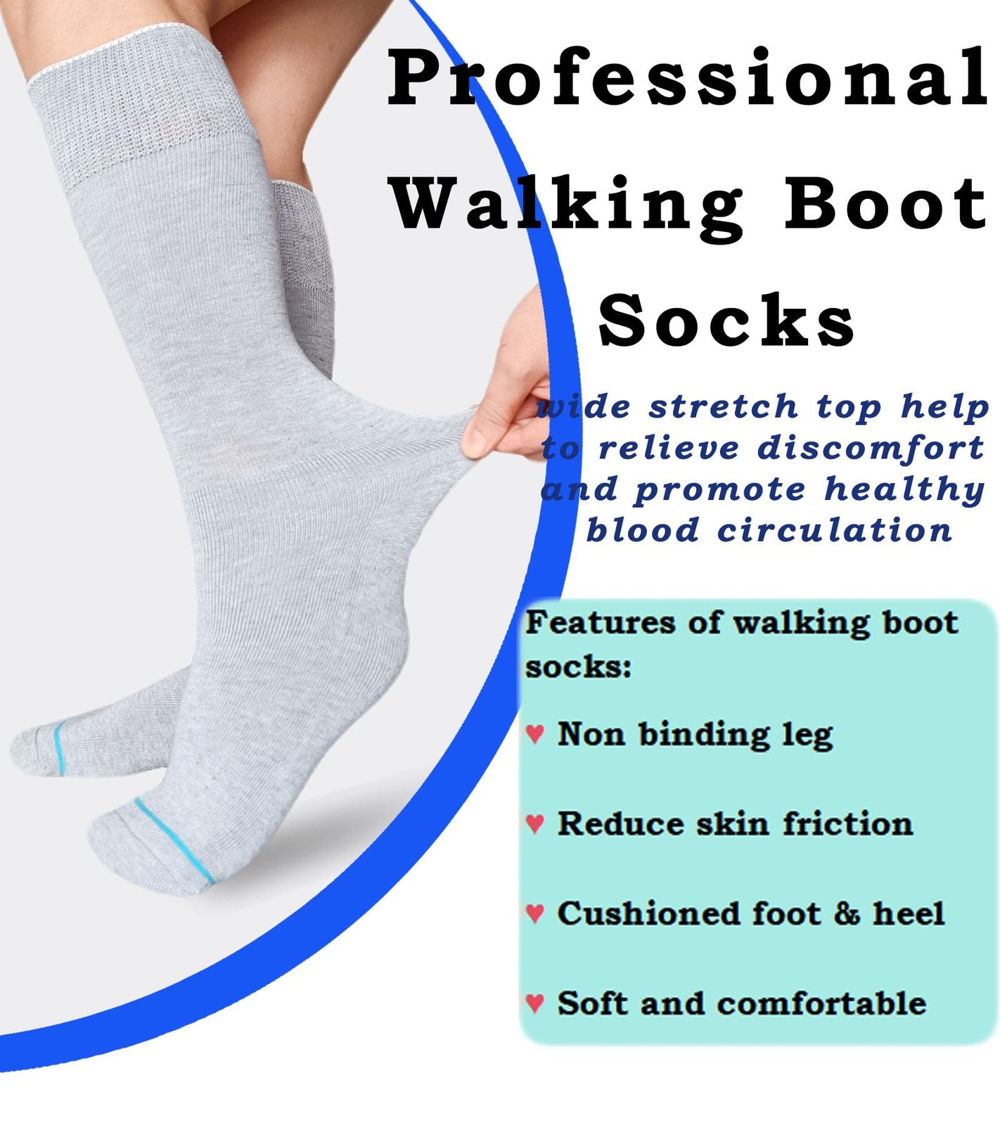 Medical Boot Socks for Orthopedic Walking Boot,Tall One Size, Black-2 Pairs