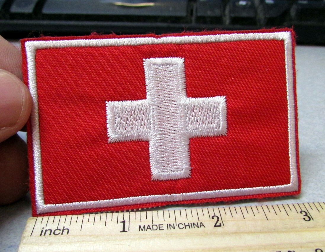 NEW Embroidered Patch hook n loop on back Patch, Switzerland Swiss Flag 3 x 2