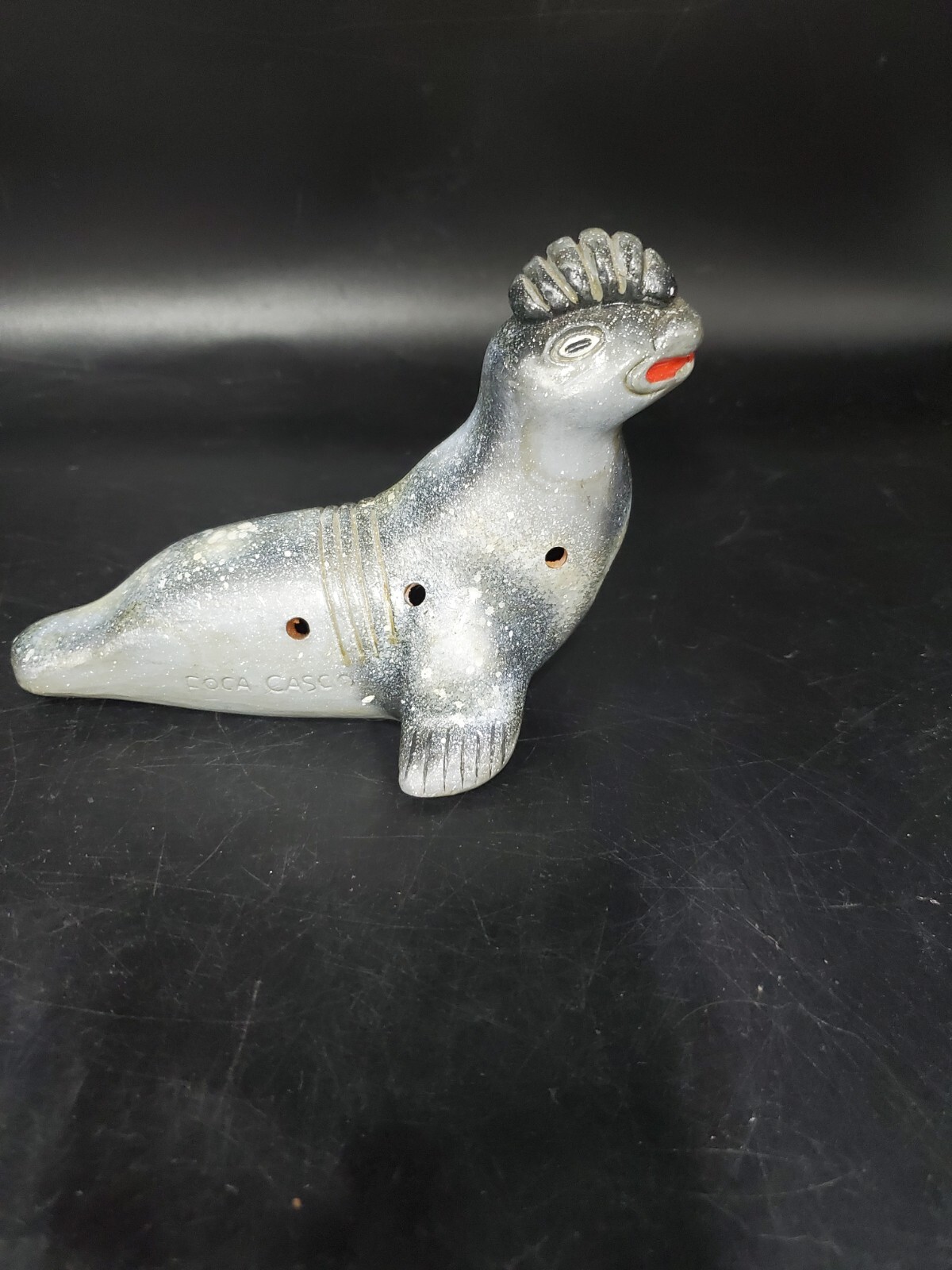 Folk Art Clay Pottery Seal Whistle Flute Terracotta Primitive Tortoise Vintage