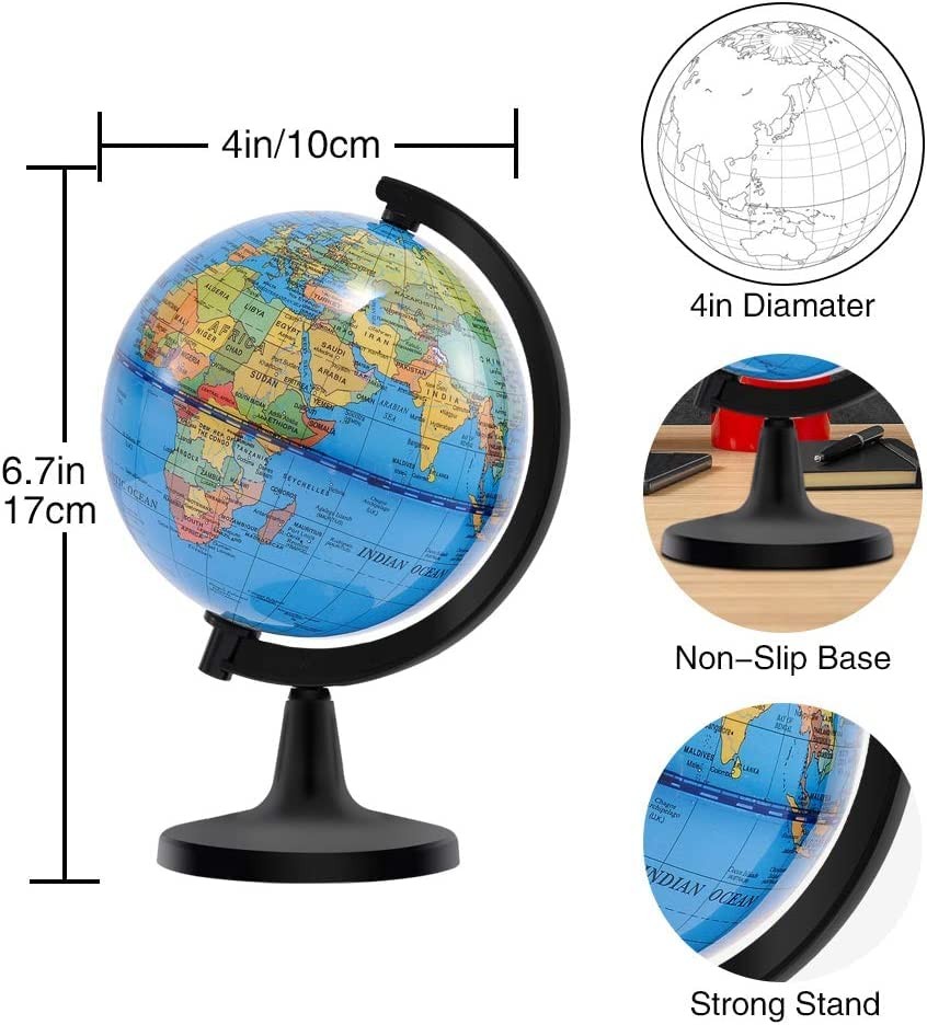 4'' World Globe Kids Learning Educational Rotating World Map Globes Mini Size