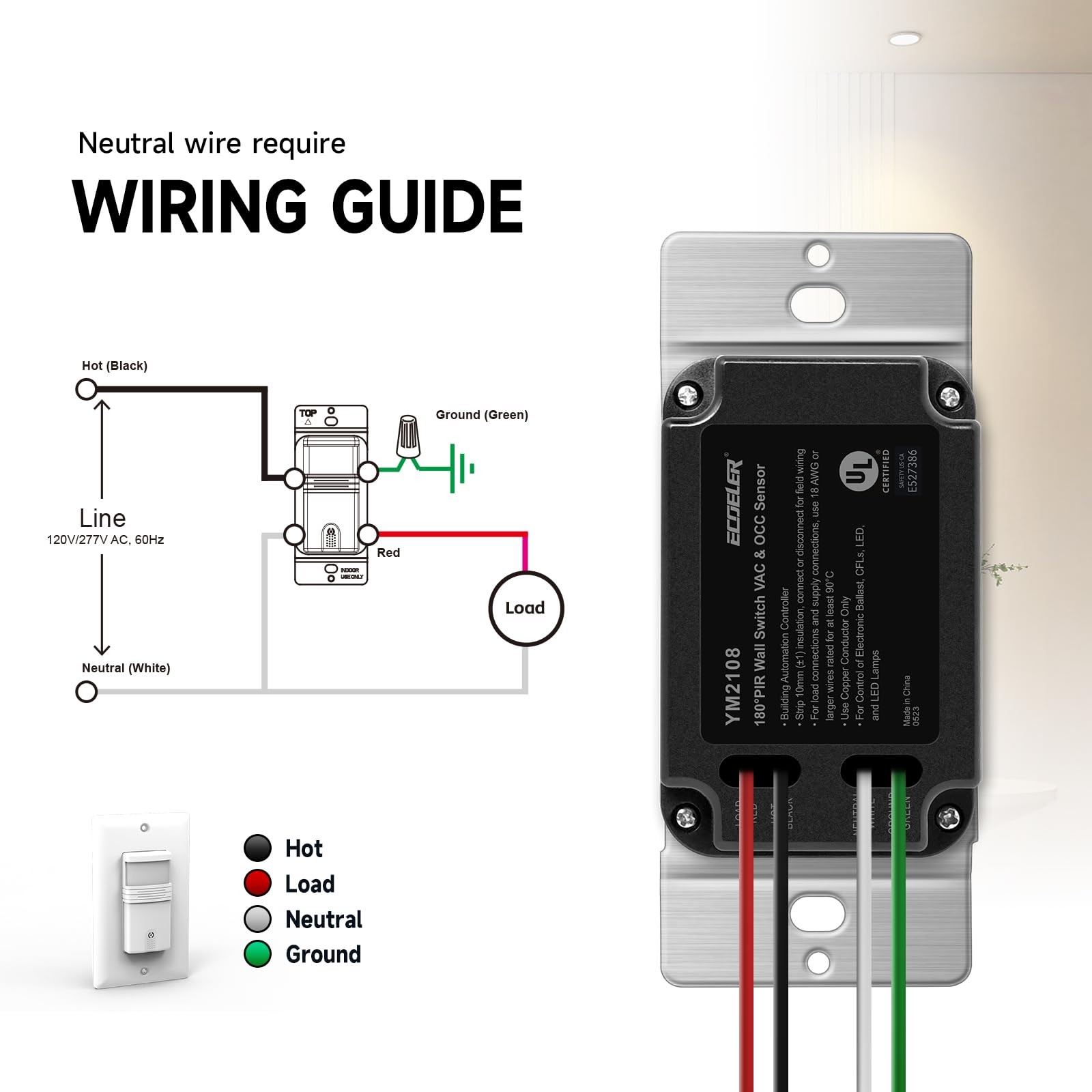Motion Sensor Light Switch, Occupancy & Vacancy Model Motion Activated Wall S...