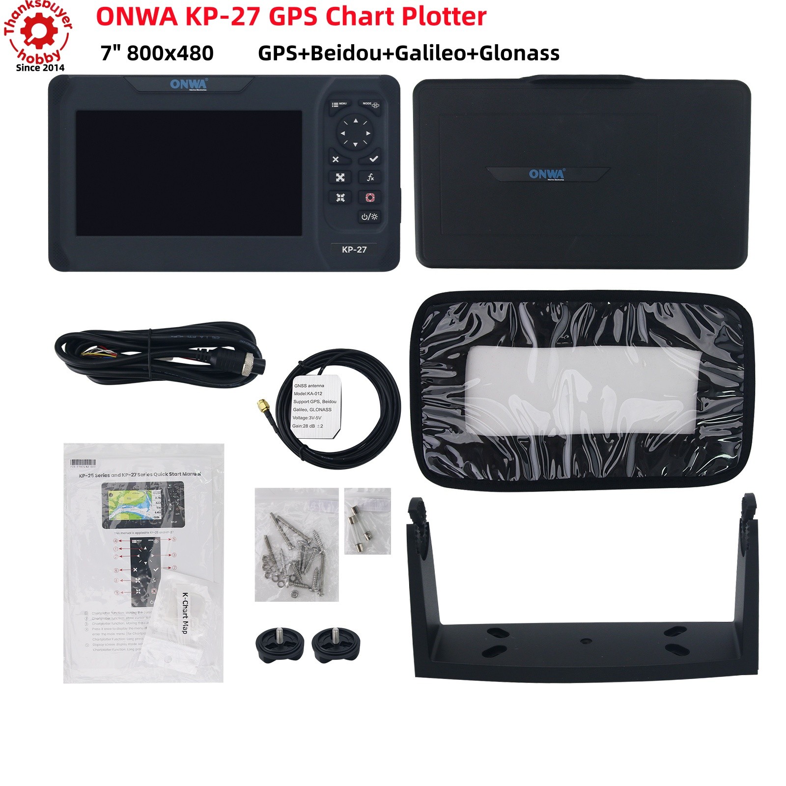 ONWA KP-27 GPS Chart Plotter Marine Chartplotter 7-in 800x480 w/ GPS Antenna