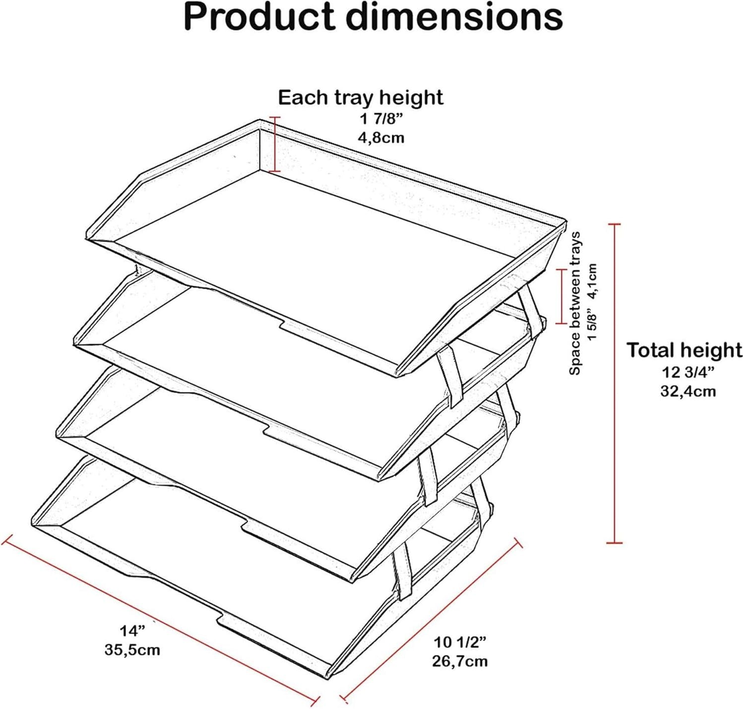 Facility 4 Tier Letter Tray Side Load Letter Size A4 Desktop File Organizer