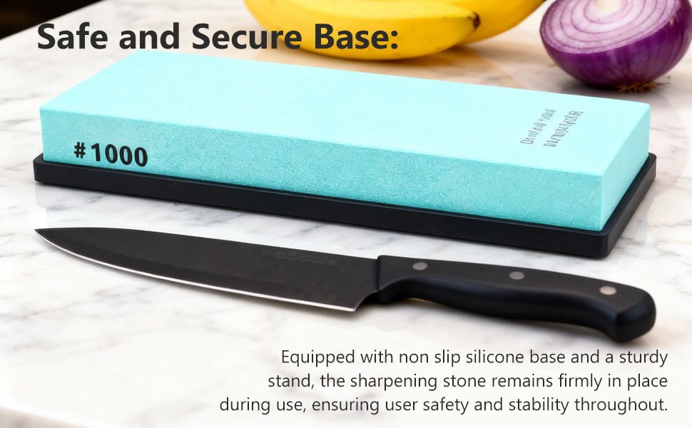Knife Sharpening Stone Dual Side Grit With Anti Slip Silicone Base For Kitchen
