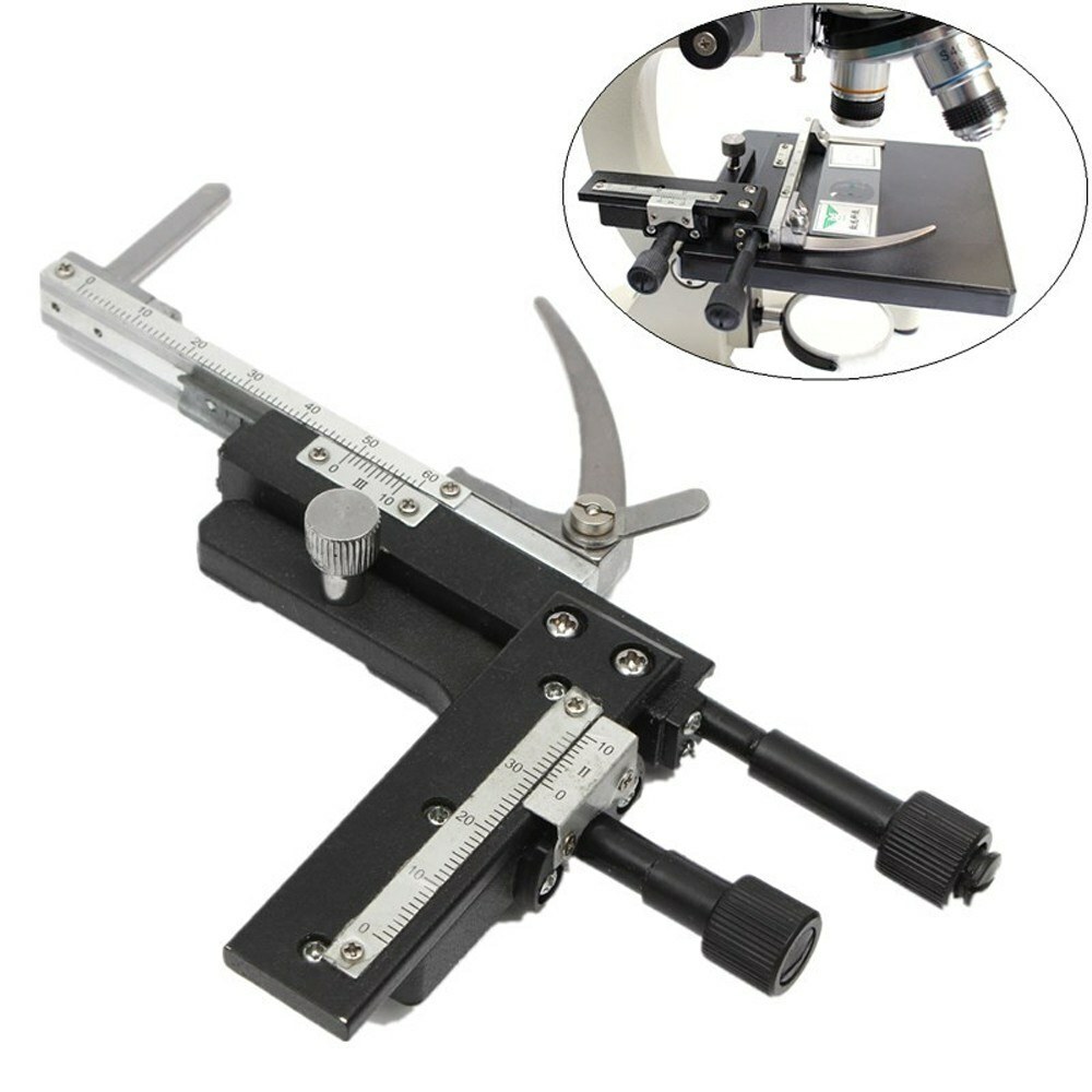 X-Y Movable Stage Attachable Microscope Mechanical Stage Plastic Lever w/Scale