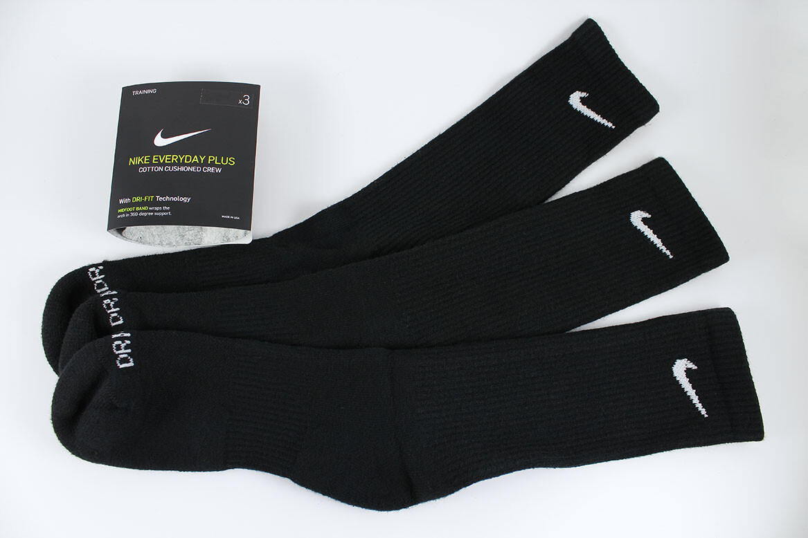 NIKE DRI-FIT PLUS CUSHION CREW SOCKS 3-PAIR BLACK TRAINING US MEN SHOE SIZE 6-15