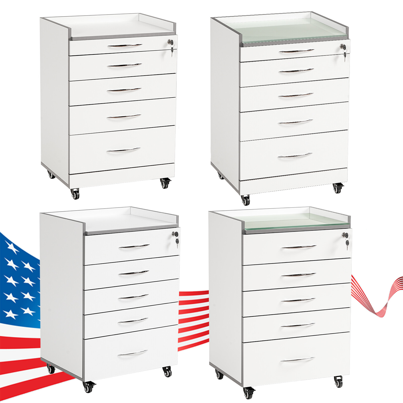 Dental 4/5Drawers Medical Cart Acrylic Mobile Wooden Cabinet Rolling Cart