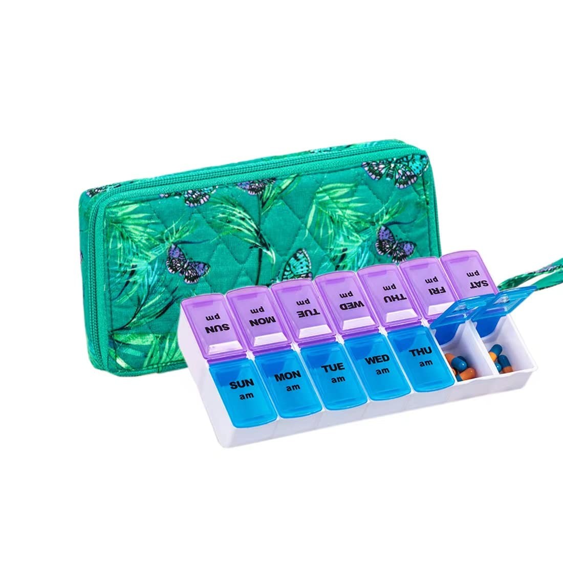 ZUMD Weekly 7 Day Pill Organizer Case 2 Times a Day AM/PM, Large Portable Pil...