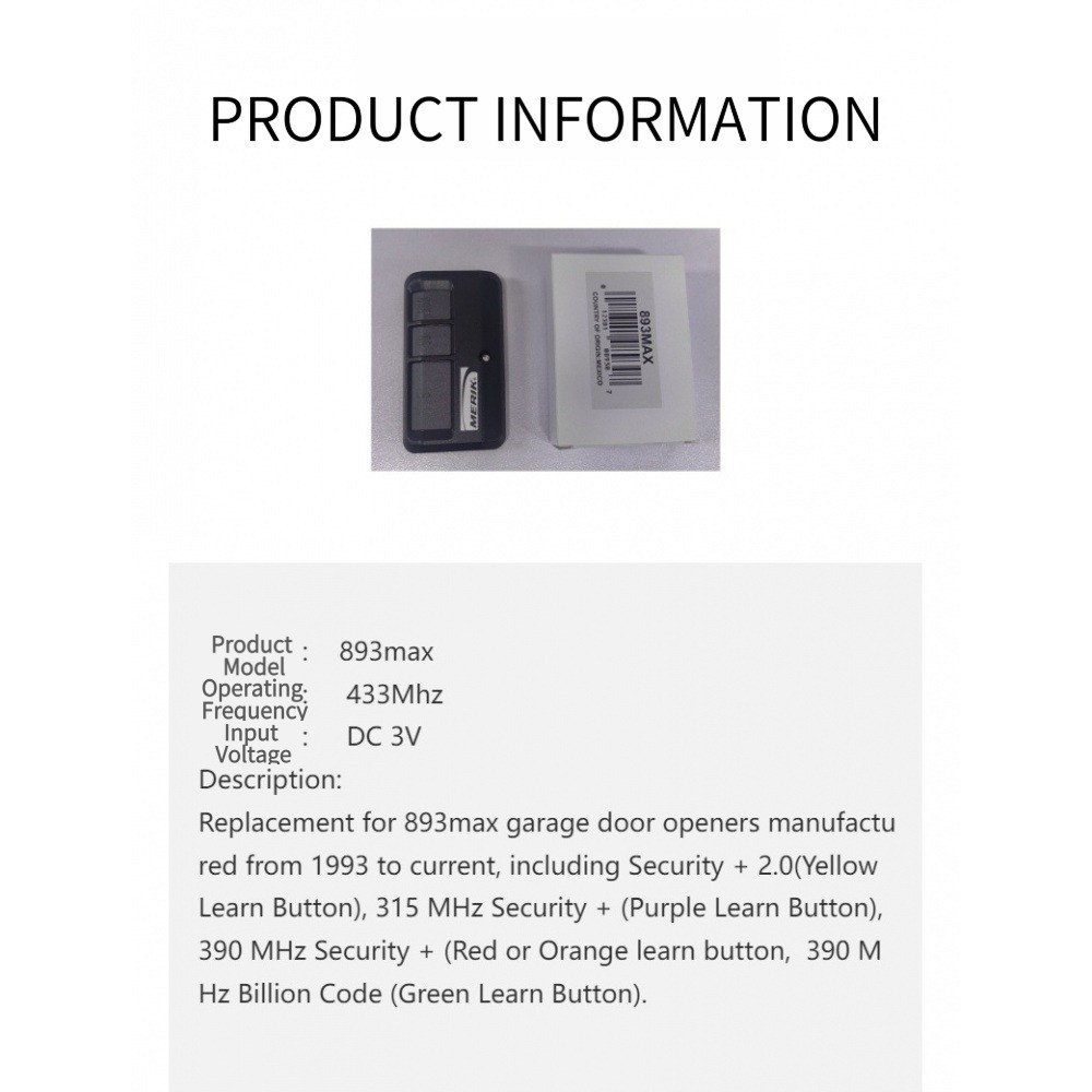 LiftMaster 890MAX 3-Button Mini Keychain Garage Door Remote Control Opener