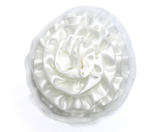 Brooch  Satin Flower w/ Mesh Layer - White - BC-ABO25116W