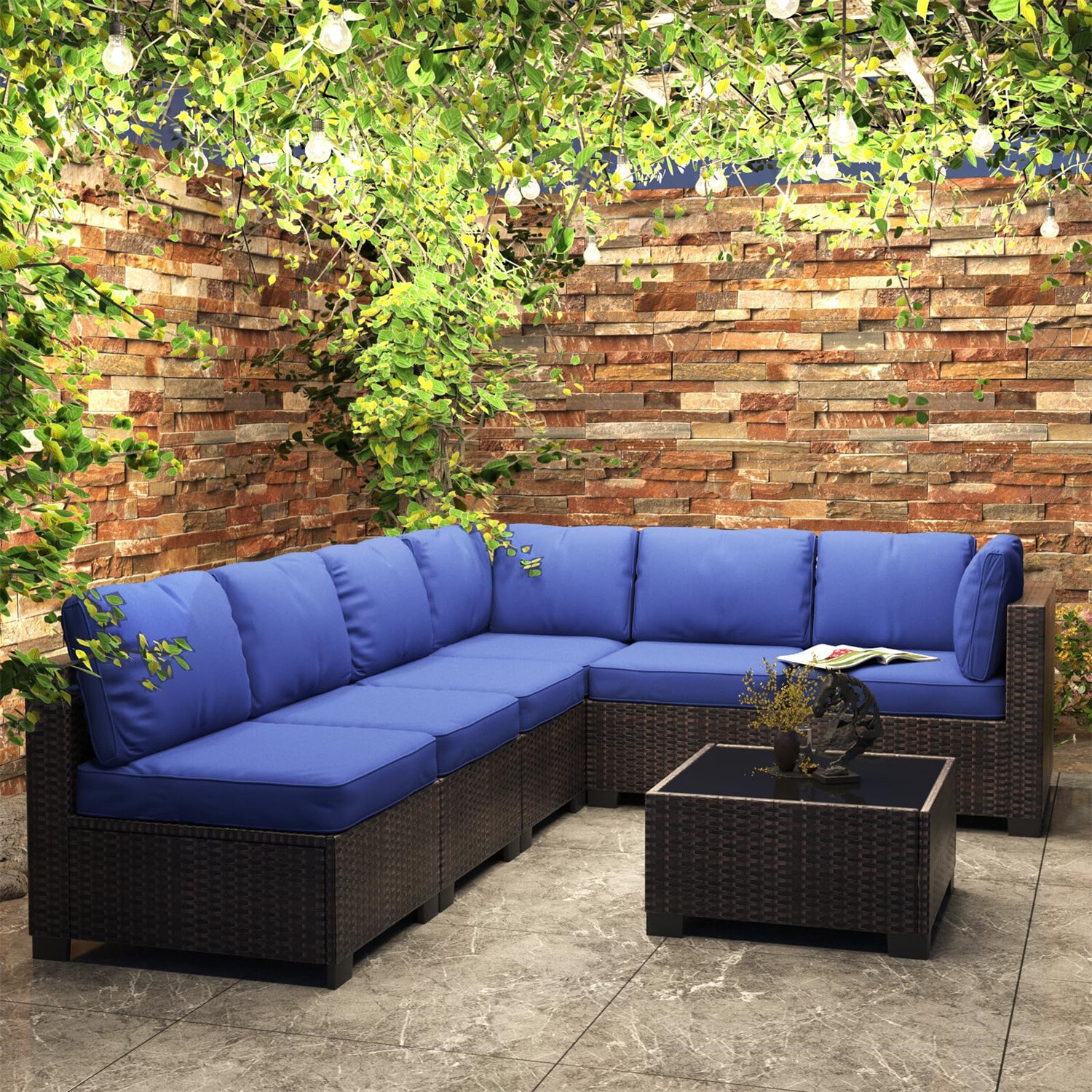 🆕7-Piece Outdoor Patio Furniture Set PE Rattan Wicker Sectional Modular Sofa Se