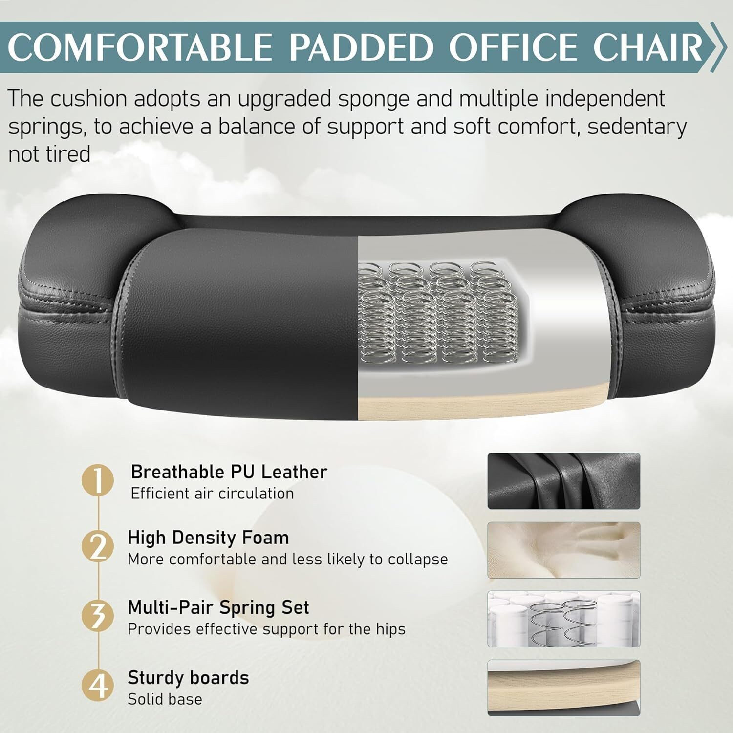 PU Home Computer Desk Chairs W/Ergonomic Back Support Wheels Adjustable Armrests