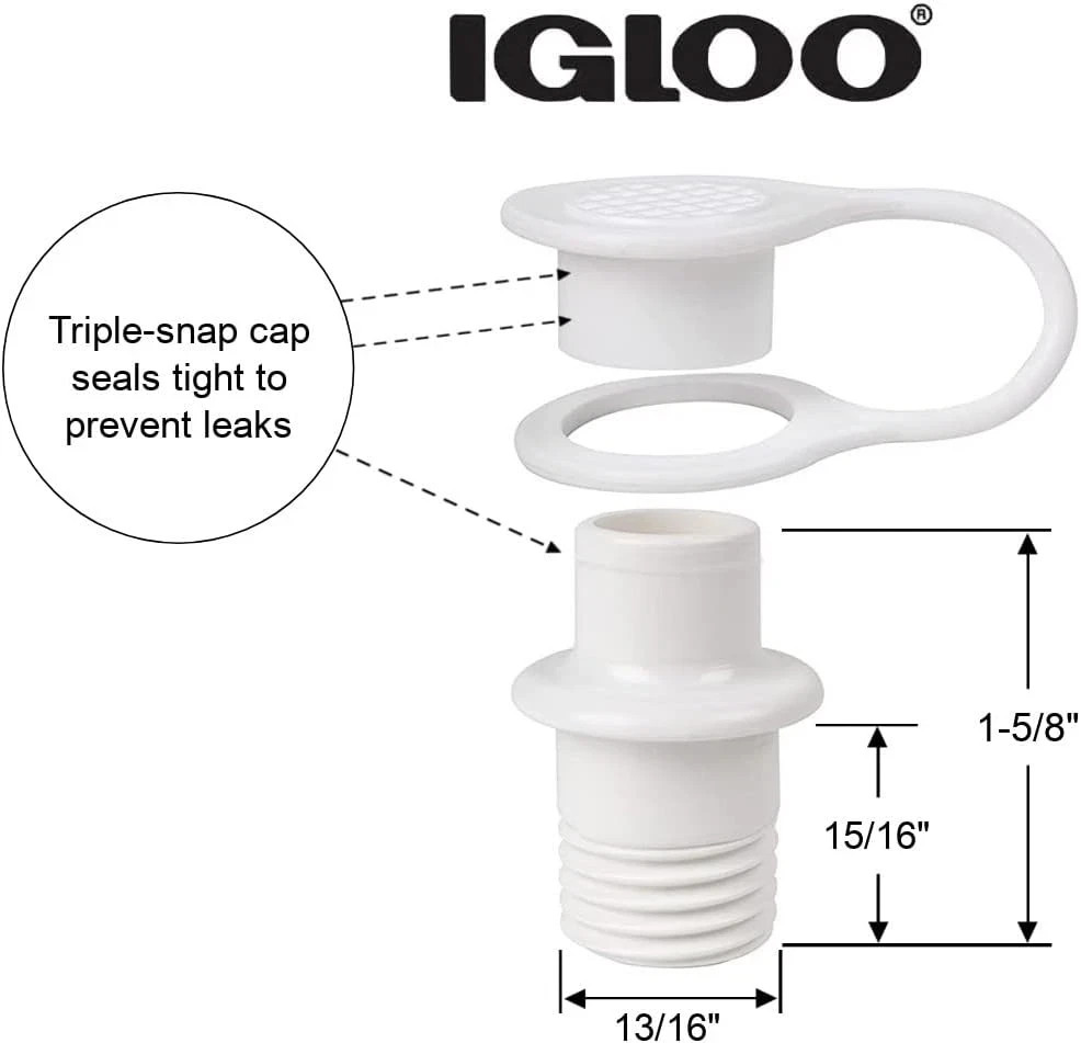 Igloo Authentic Triple Snap Drain Plug for Coolers 7/8" OD Hole Leak-Proof 24010