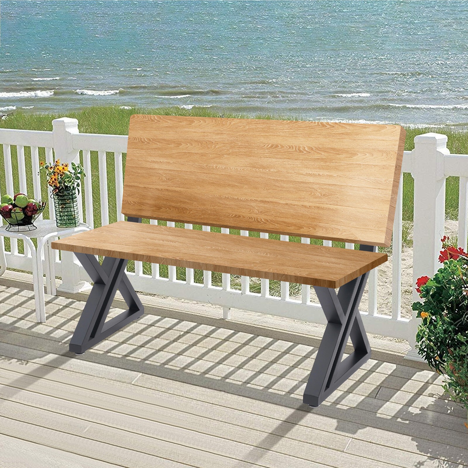 2PCS Bench Legs Z-Shaped Bench Legs with Backrest Bracket Bench Legs Black