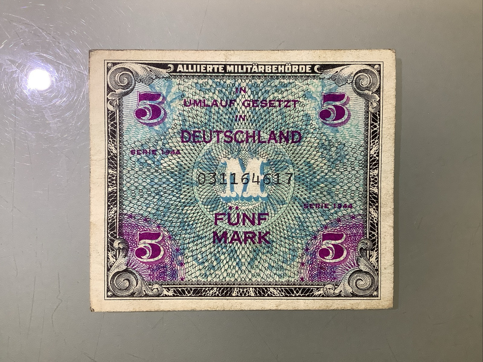 Germany 5 Mark Alliierte Militarbehorde 1944 Circulated