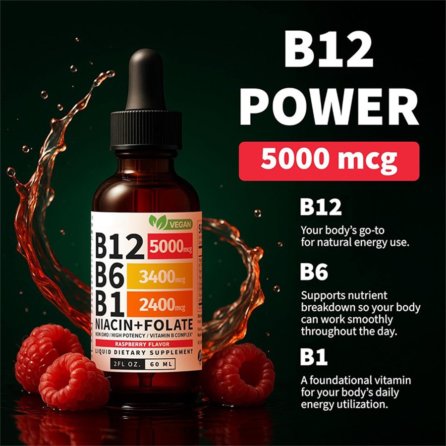 Vitamin B12 Liquid Supplement Dropswith B6, B1, Niacin & Folate -Edible Support
