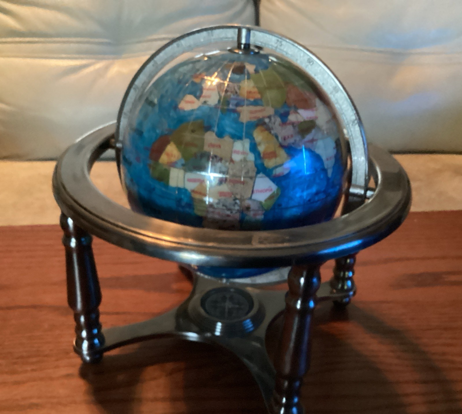 Mini Semiprecious Gemstone 6” Globe With Stand & Compass.