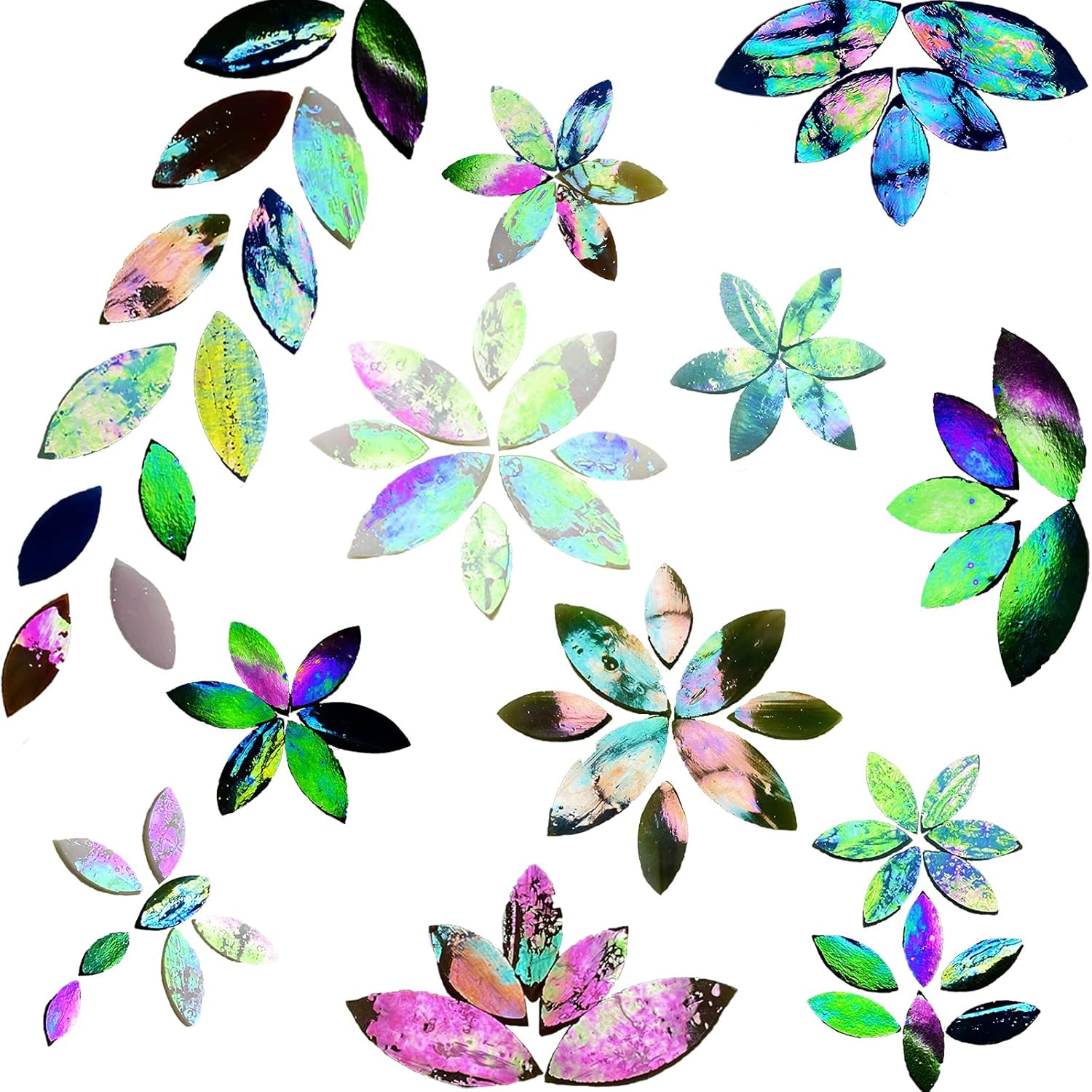 Iridescent Glass Petal Mosaic Tiles - 120 Pcs Craft Supplies, Assorted Colors