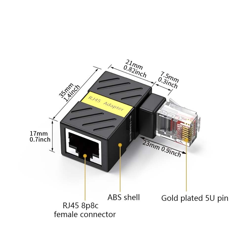 2 PCS 360 Degree Rotation 90 Degree Right Angle Cat6 Ethernet Extender Adapter