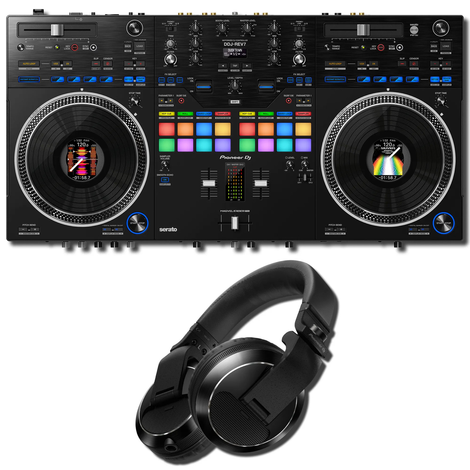 Pioneer DJ DDJ-REV7 Scratch-Style 2-Channel DJ Controller w/ HDJ-X7-K Headphones