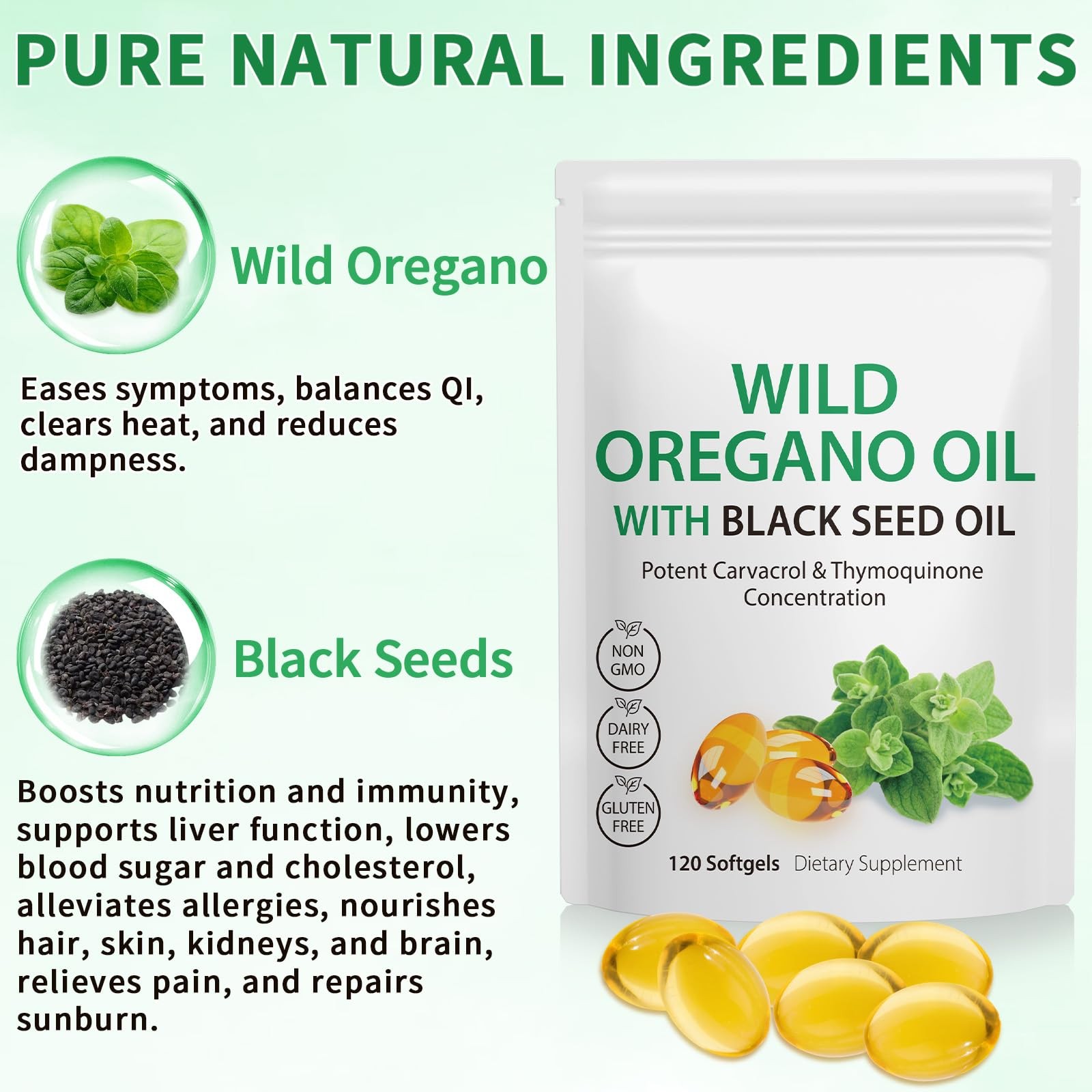 Nyloriaine 120PCS Oil of Oregano with Black Seed 120 Count (Pack 1)